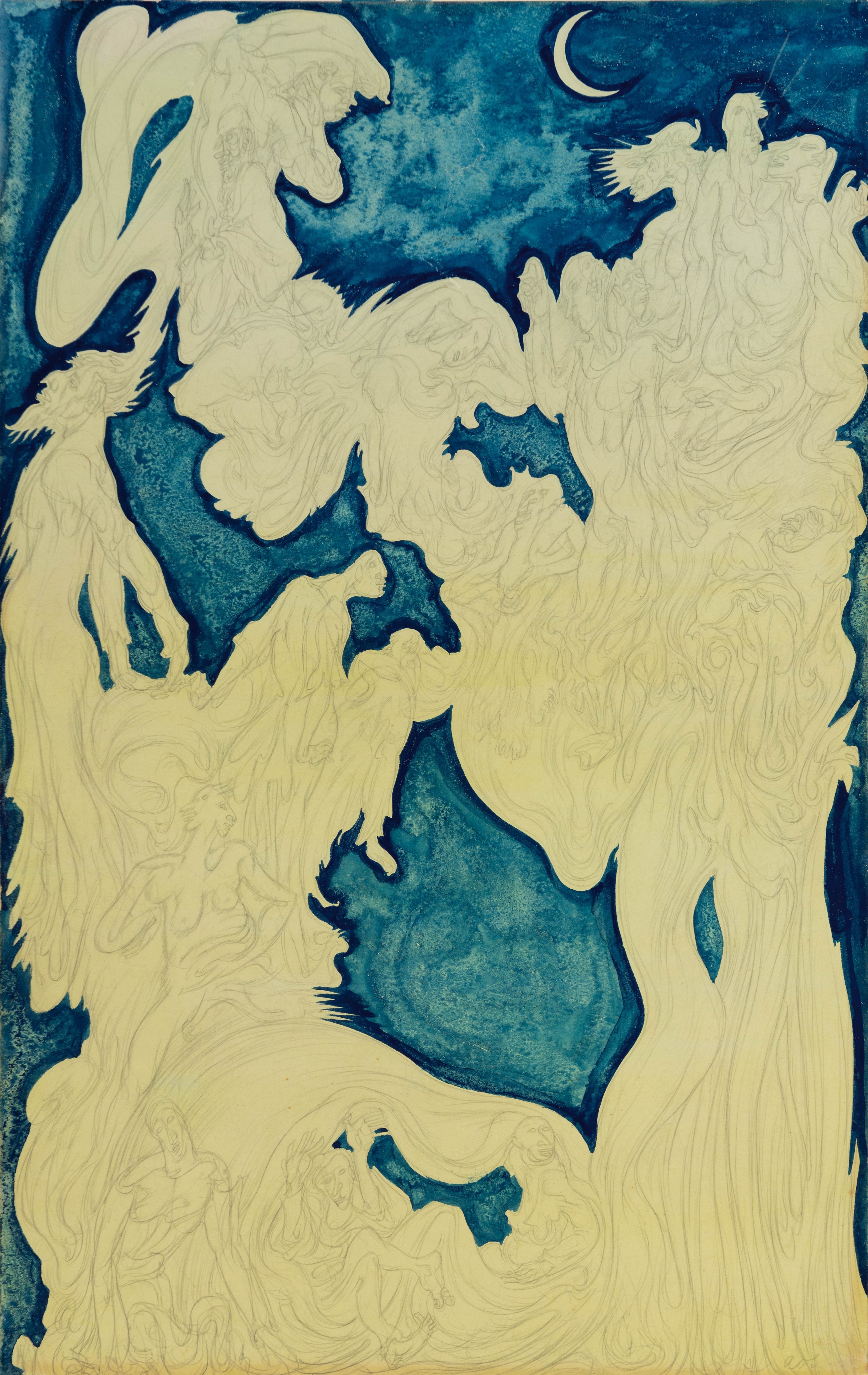 Figures at Night Under a Moon (Incident at the Witches Sabbath?)